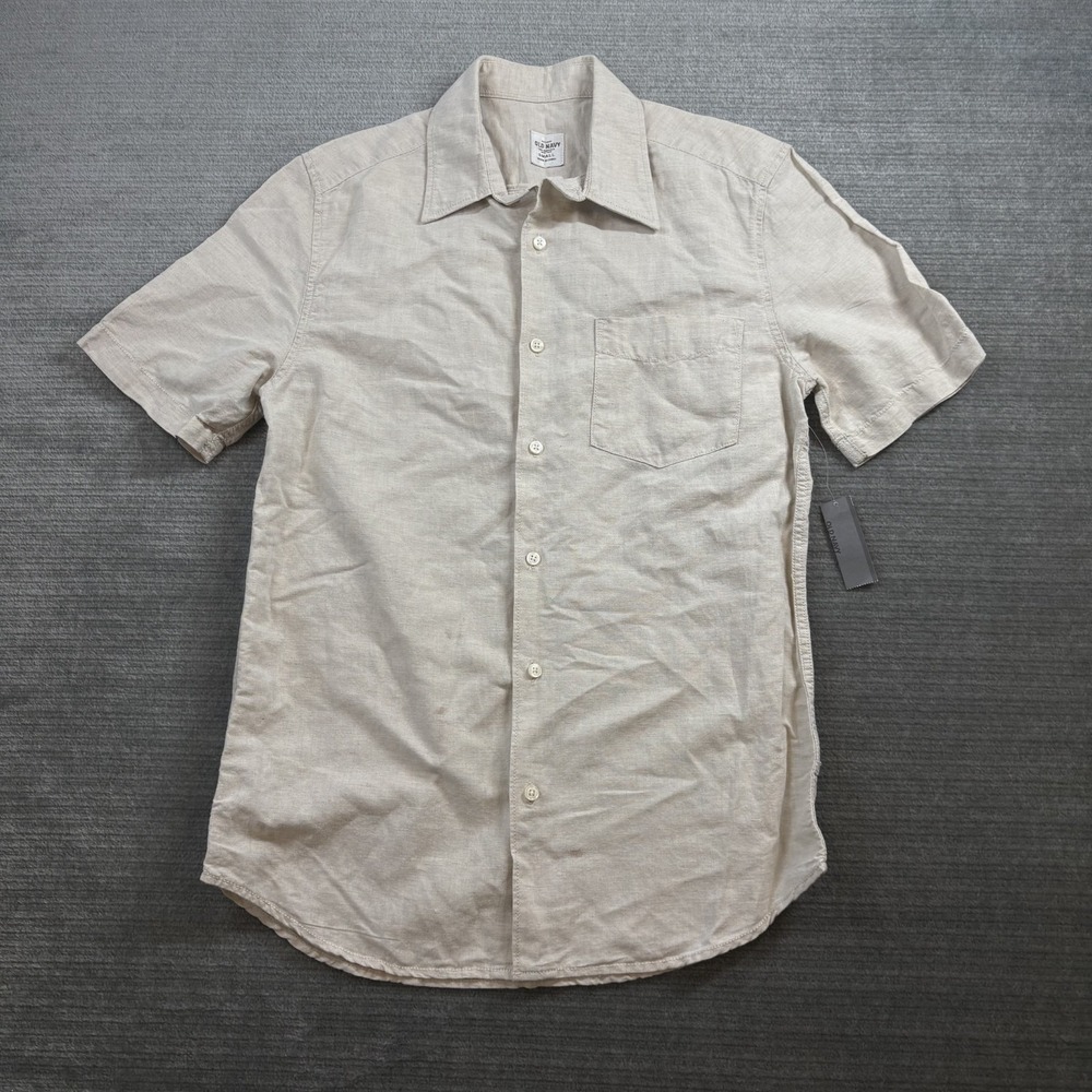 Vintage Old Navy Linen Blend Shirt Mens S Beige Button Up Safari Lightweight